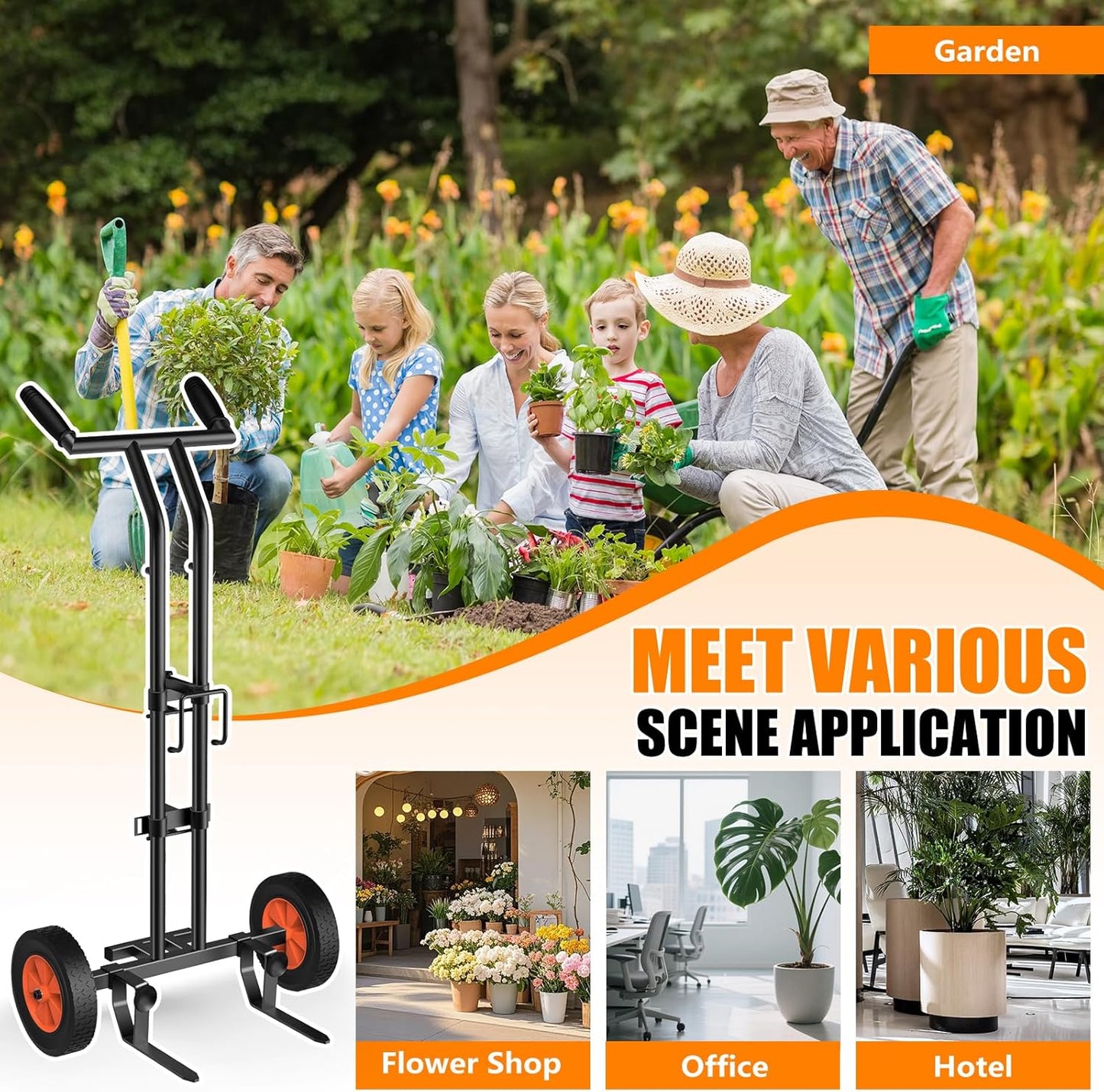 CLGardenLTD Adjustable Plant Caddy with Wheels, Heavy Duty Plant Dolly Cart with Grab Arm and Strap Dual Protection, Garden Potted Plant Mover Dolly for Planter Flower Pots Indoor Outdoor