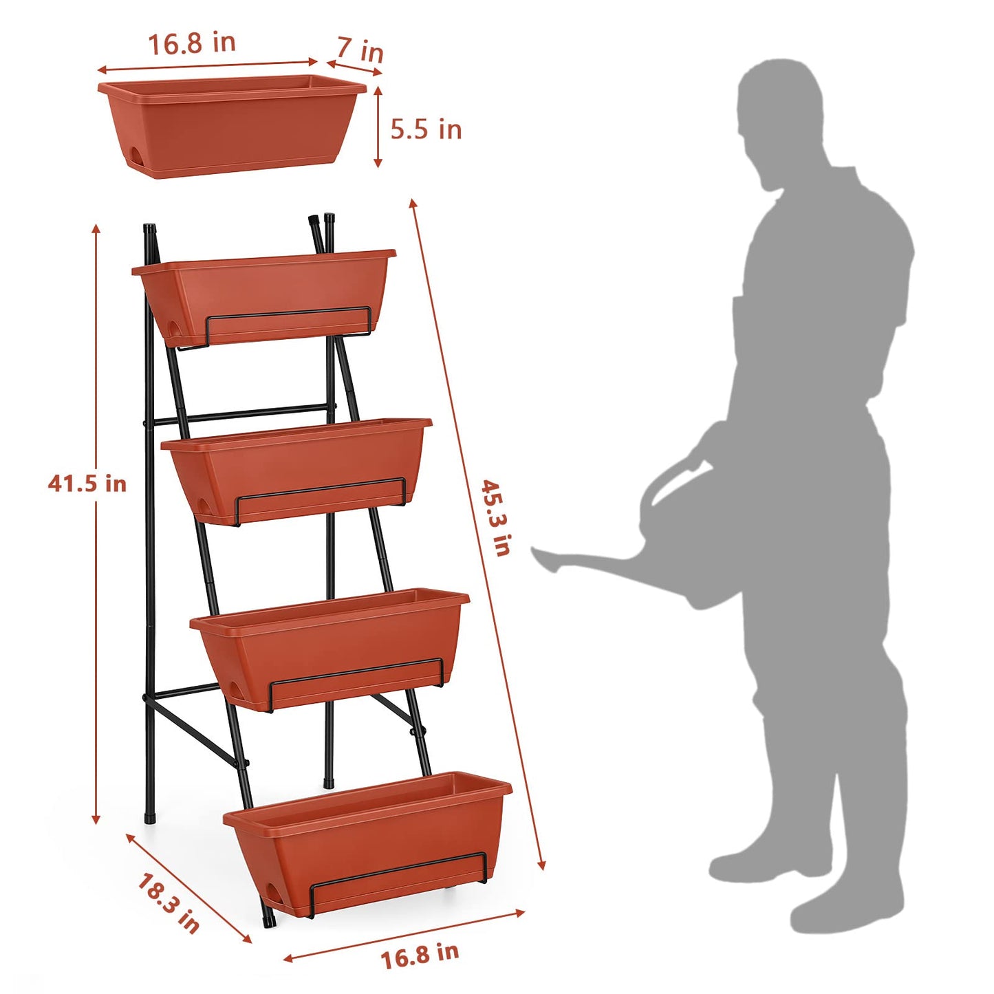 CLGardenLTD Raised Garden Bed 4 Tier Vertical Garden Planter Indoor Outdoor Herb Planter with Legs Elevated Garden Planters for Flowers Vegetables Plants, Brick Red