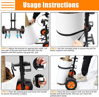 CLGardenLTD Adjustable Plant Caddy with Wheels, Heavy Duty Plant Dolly Cart with Grab Arm and Strap Dual Protection, Garden Potted Plant Mover Dolly for Planter Flower Pots Indoor Outdoor