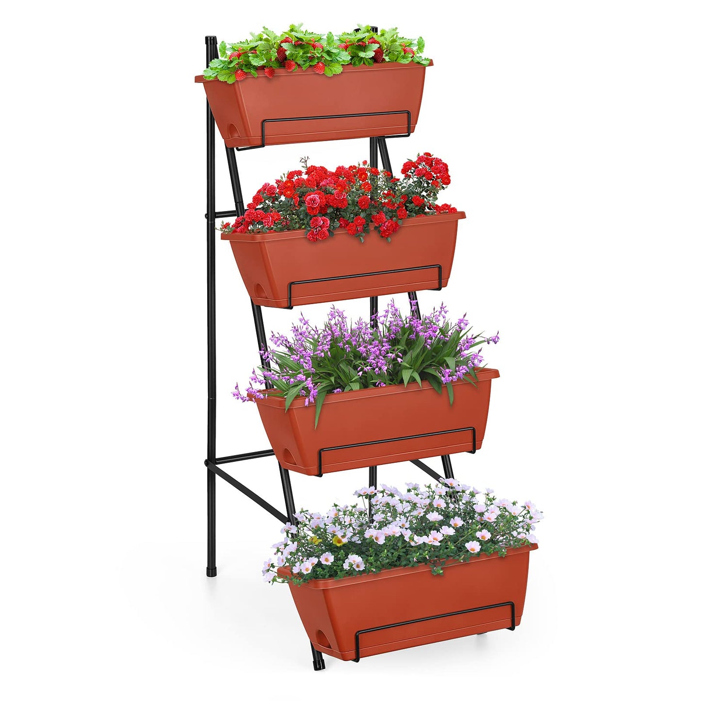 CLGardenLTD Raised Garden Bed 4 Tier Vertical Garden Planter Indoor Outdoor Herb Planter with Legs Elevated Garden Planters for Flowers Vegetables Plants, Brick Red