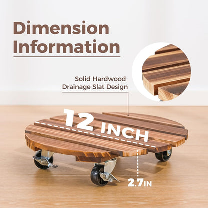 CLGardenLTD Plant Stand Outdoor Rolling Tray Plant Caddy with Wheels 12in Plant Caster with Wheels Planter Caddy Flower Cart Plant Dolly for Heavy Duty Large Plants Plant Rollers (2 Pack )