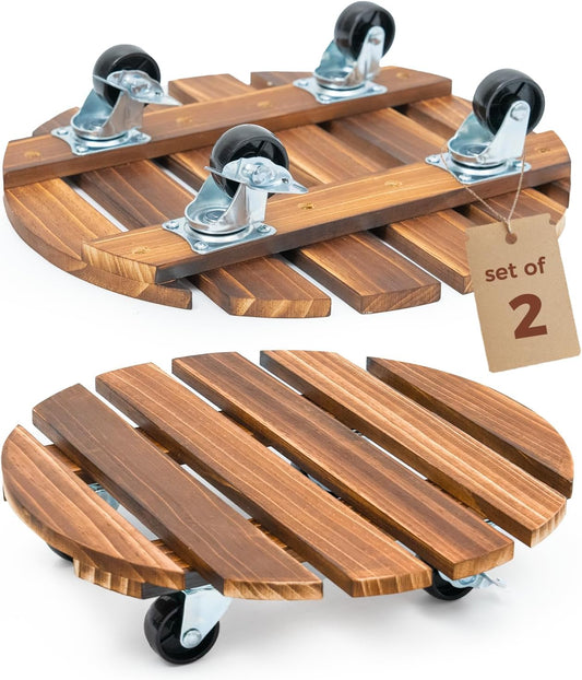 CLGardenLTD Plant Stand Outdoor Rolling Tray Plant Caddy with Wheels 12in Plant Caster with Wheels Planter Caddy Flower Cart Plant Dolly for Heavy Duty Large Plants Plant Rollers (2 Pack )
