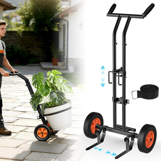 CLGardenLTD Adjustable Plant Caddy with Wheels, Heavy Duty Plant Dolly Cart with Grab Arm and Strap Dual Protection, Garden Potted Plant Mover Dolly for Planter Flower Pots Indoor Outdoor