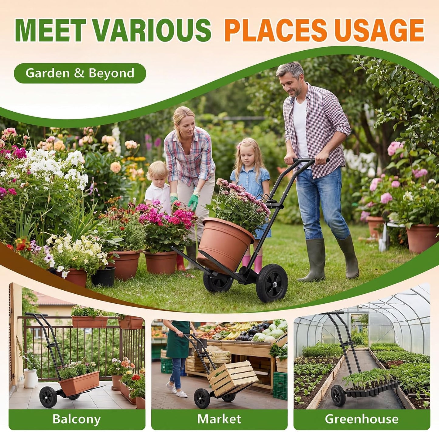 CLGardenLTD Adjustable Plant Caddy with Wheels, Heavy Duty Plant Dolly Cart w/Grab Arm and Strap Dual Protection, Garden Potted Plant Mover Dolly for Planter Flower Pots Indoor Outdoor, Supports 175lbs, Black