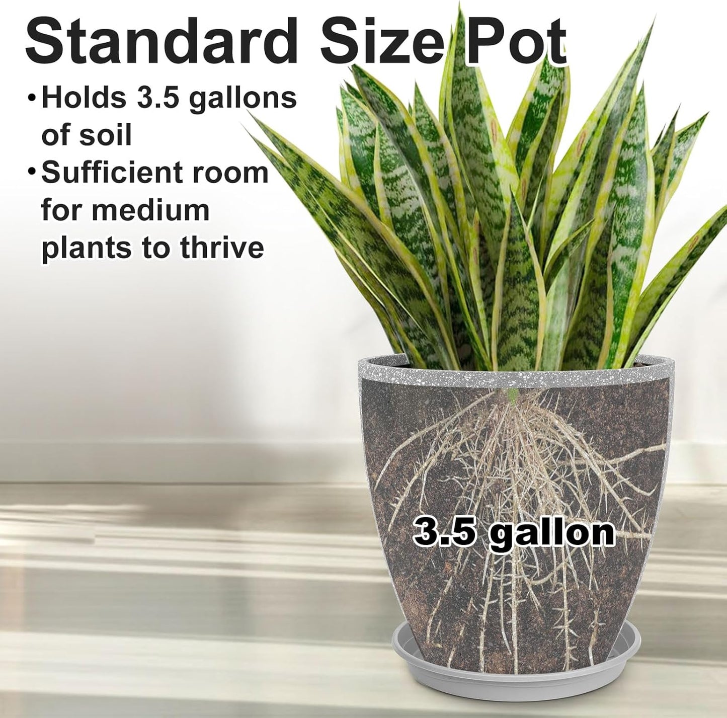 CLGardenLTD Flower Pot Indoor - Outdoor Plant Pot - Gray Rough Planter - Elegant Stone Imitation - 12" Diameter 12" Tall with Drainage Holes and Saucer