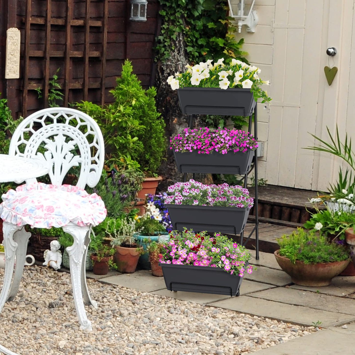 CLGardenLTD Raised Garden Bed 4 Tier Vertical Garden Planter Indoor Outdoor Herb Planter with Legs Elevated Garden Planters for Flowers Vegetables Plants, Brick Red