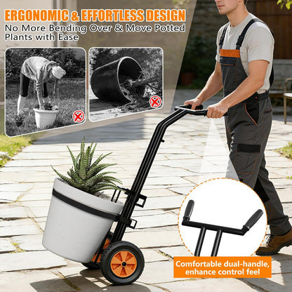 CLGardenLTD Adjustable Plant Caddy with Wheels, Heavy Duty Plant Dolly Cart with Grab Arm and Strap Dual Protection, Garden Potted Plant Mover Dolly for Planter Flower Pots Indoor Outdoor