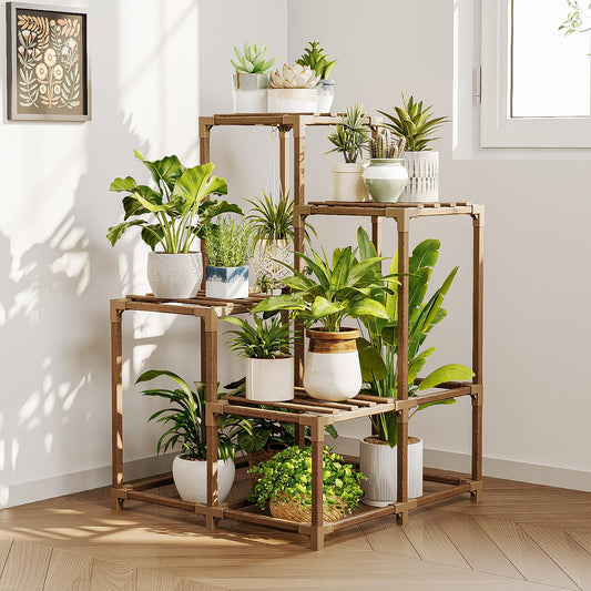 CLGardenLTD Plant Stand Indoor Plant Shelf Outdoor Wood Plant Rack for Multiple Plants 3 Tiers Ladder Plant Holder for Living Room Patio Boho Home Decor for Gardening