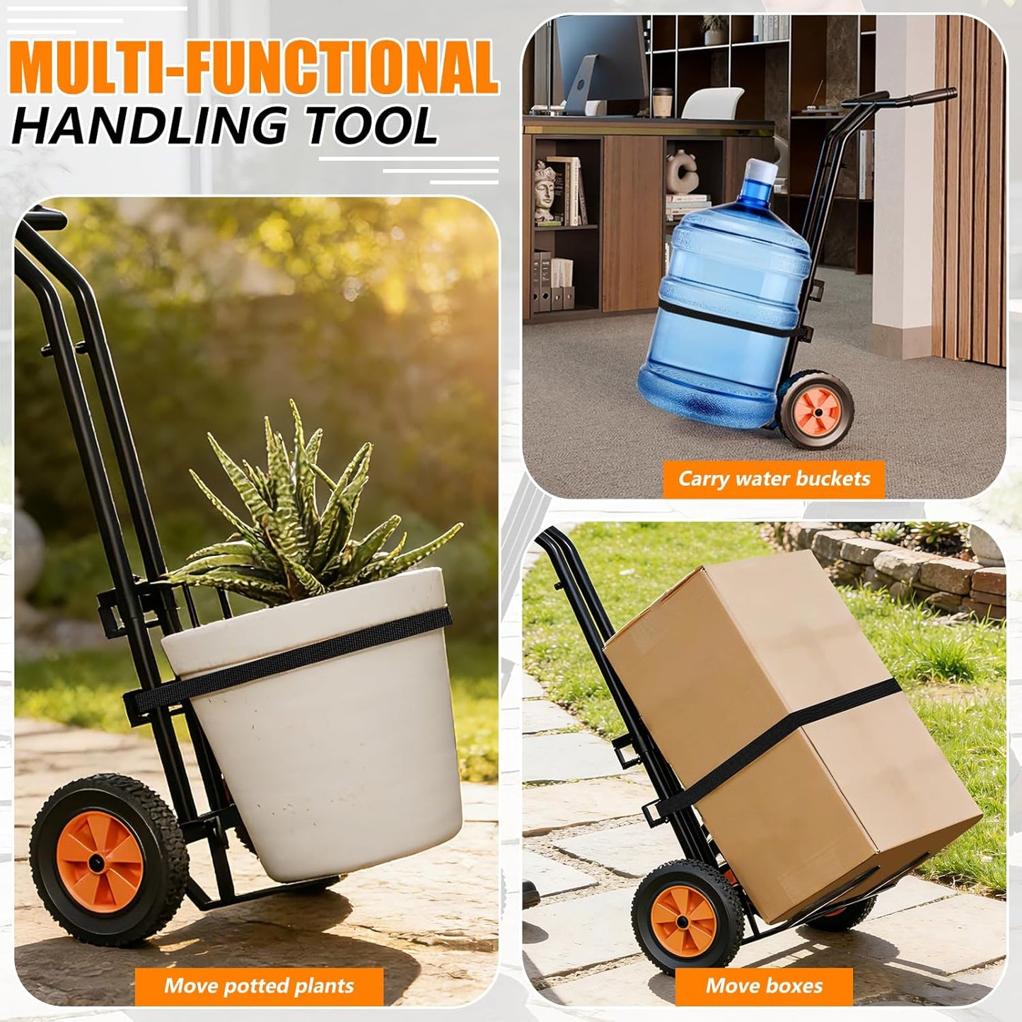 CLGardenLTD Adjustable Plant Caddy with Wheels, Heavy Duty Plant Dolly Cart with Grab Arm and Strap Dual Protection, Garden Potted Plant Mover Dolly for Planter Flower Pots Indoor Outdoor