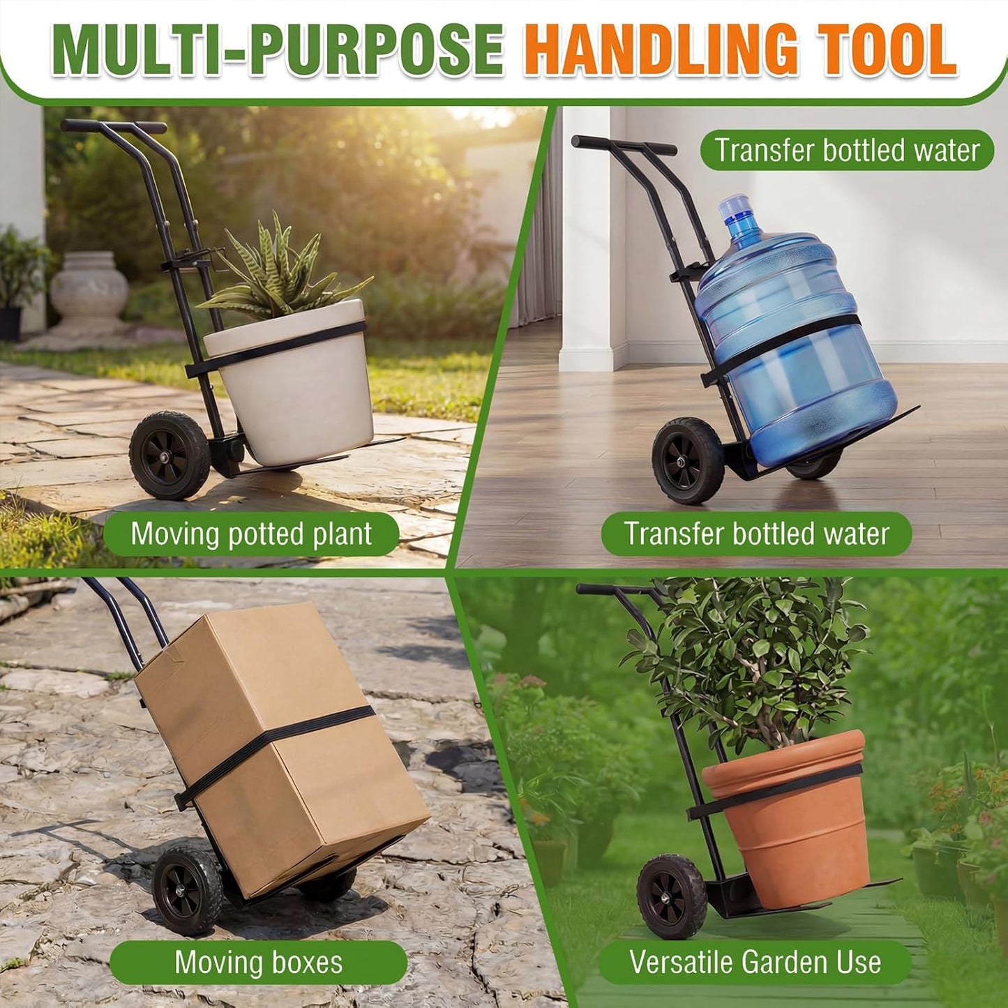 CLGardenLTD Adjustable Plant Caddy with Wheels, Heavy Duty Plant Dolly Cart w/Grab Arm and Strap Dual Protection, Garden Potted Plant Mover Dolly for Planter Flower Pots Indoor Outdoor, Supports 175lbs, Black