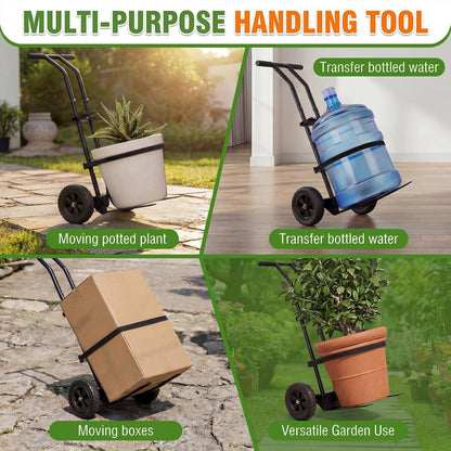 CLGardenLTD Adjustable Plant Caddy with Wheels, Heavy Duty Plant Dolly Cart w/Grab Arm and Strap Dual Protection, Garden Potted Plant Mover Dolly for Planter Flower Pots Indoor Outdoor, Supports 175lbs, Black