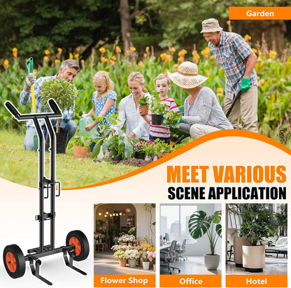 CLGardenLTD Adjustable Plant Caddy with Wheels, Heavy Duty Plant Dolly Cart with Grab Arm and Strap Dual Protection, Garden Potted Plant Mover Dolly for Planter Flower Pots Indoor Outdoor